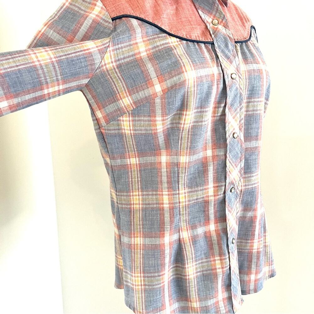 Vintage Pastel Western Pearl Snap Shirt Pink and Blue Plaid Fenton - Picture 5 of 14